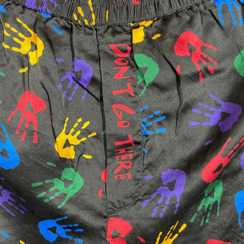 Addiction Boxer Shorts Mens L 100% Silk Black Handprint Novelty Don't Go There